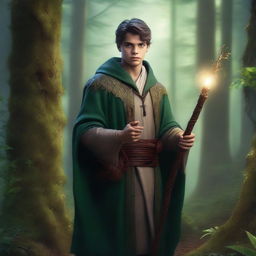 A realistic image portraying a young mentor in a fantasy setting