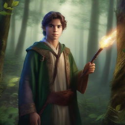 A realistic image portraying a young mentor in a fantasy setting