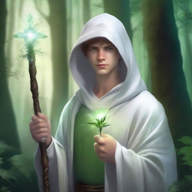 A high-quality, realistic digital art image illustrating a young mentor in a fantasy setting