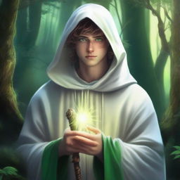 A high-quality, realistic digital art image illustrating a young mentor in a fantasy setting