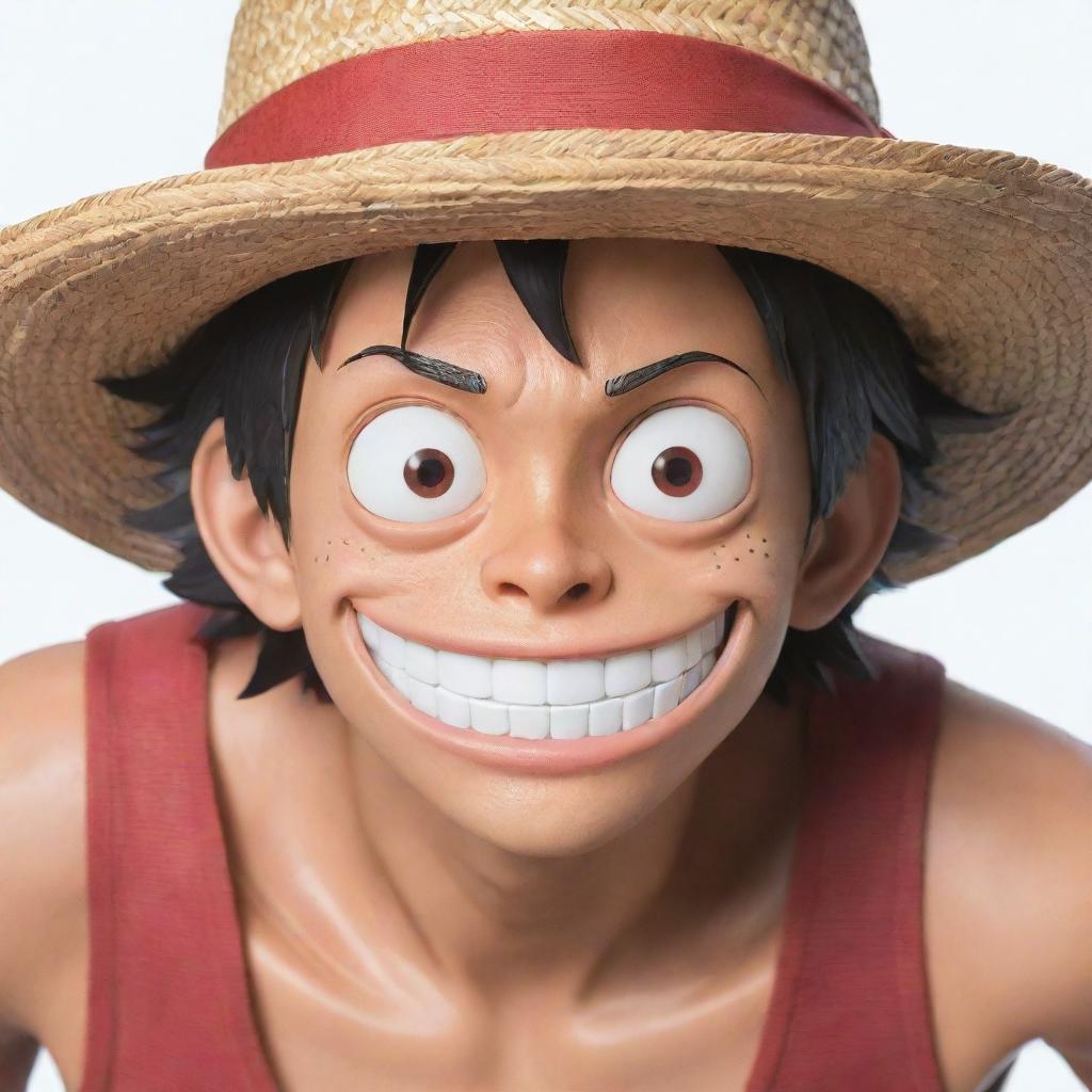 A dynamic image of Monkey D. Luffy from One Piece, wearing his signature straw hat, looking forward with a determined expression on his face.