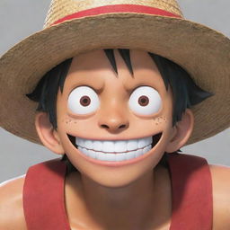 A dynamic image of Monkey D. Luffy from One Piece, wearing his signature straw hat, looking forward with a determined expression on his face.