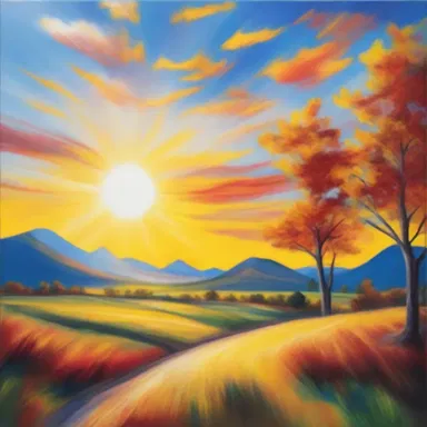 The artist's latest painting showcased a beautiful landscape with a vibrant sun shining directly in the center of the canvas.