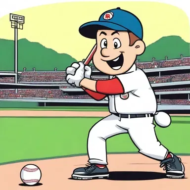 In the cartoon, the character hit a baseball straight into the center field.