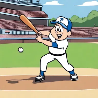 In the cartoon, the character hit a baseball straight into the center field.