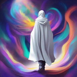 A high-quality digital art image that depicts a young mentor, in his mid-thirties, dressed in a white cloak with a hood, set in a fantasy universe