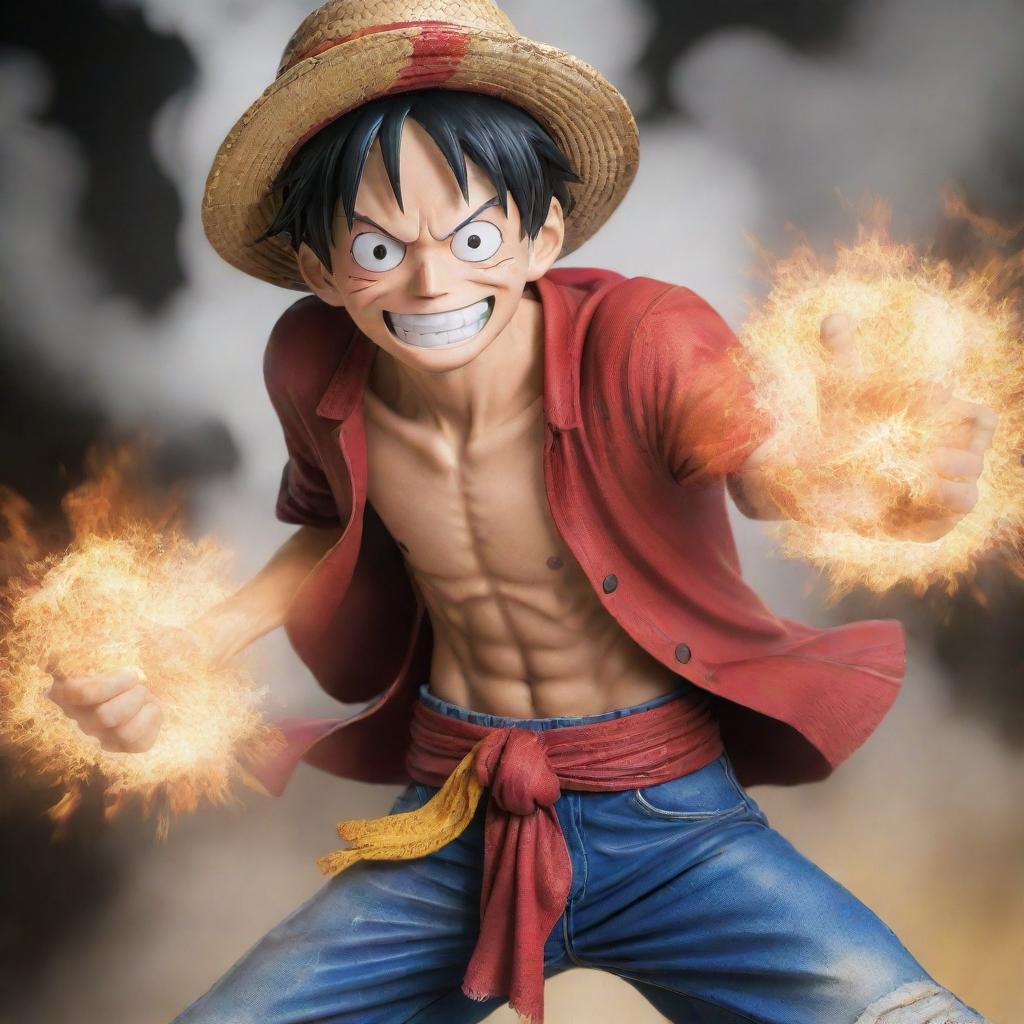 Monkey D. Luffy from One Piece, powering up into the fan-speculated Gear 5 form, his body enveloped in steam and aura emanating immense strength and determination.