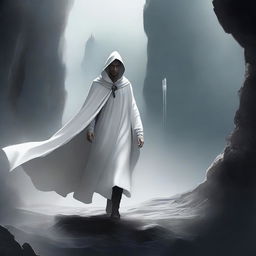 A high-quality digital art image, capturing a young mentor in his 35s, walking in the abyss between the worlds in a fantasy setting