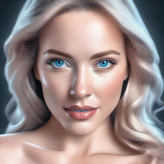 A high-quality digital art image of a woman with blue eyes