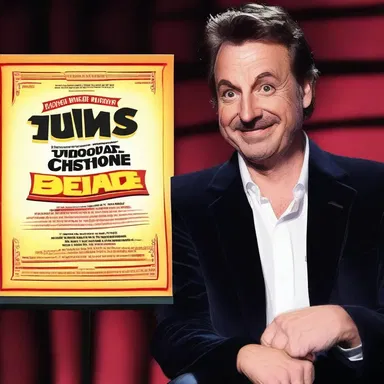 During a stand-up comedy show, the comedian playfully pointed at the theatrical poster of a cheesy magic act, jokingly claiming it was his favorite 'serious' performance.