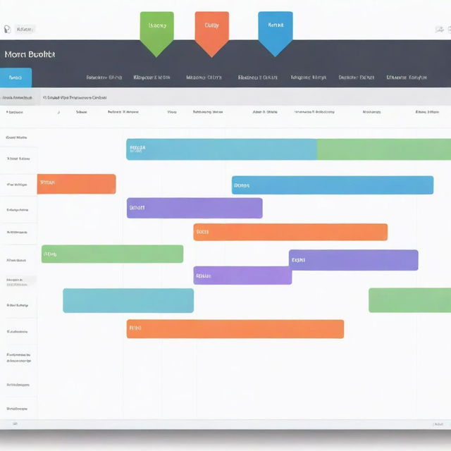 Generate a detailed and clear Gantt chart with several project tasks, milestones, and timelines in a variety of colors