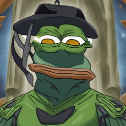 This is a digital art image featuring Perfect Cell from Dragonball Z, humorously transformed to resemble the meme character, Big Pepe