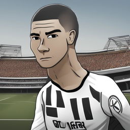 A high-quality digital art image of a Wojak character styled to resemble footballer Cristiano Ronaldo, complete with his signature hairstyle and football jersey, set against a plain background