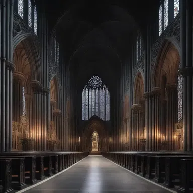The use of black magic inspired motifs and symbols in the design of a Gothic-style cathedral creates an eerie and mystical atmosphere.
