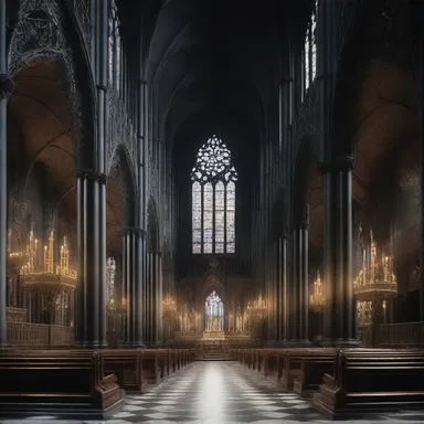 The use of black magic inspired motifs and symbols in the design of a Gothic-style cathedral creates an eerie and mystical atmosphere.