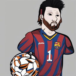 A premium digital art image of a Wojak character designed to resemble footballer Lionel Messi, complete with his characteristic hairstyle and football jersey, set against a plain background