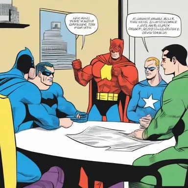 In the comic strip, the superheroes gathered for a conference call to strategize and plan their next mission against the villain.