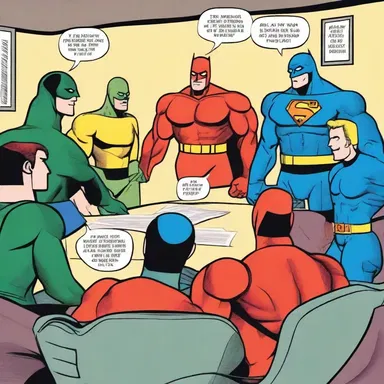 In the comic strip, the superheroes gathered for a conference call to strategize and plan their next mission against the villain.