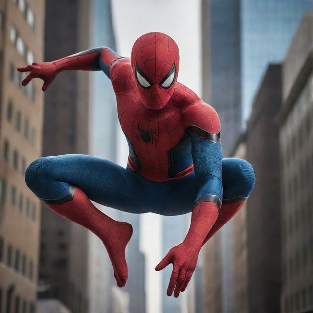 A dynamic image of Spiderman in a single frame, ingeniously reimagined with eight hands, each captured in a striking, action-packed pose.