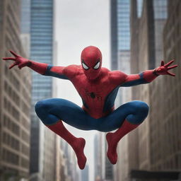 A dynamic image of Spiderman in a single frame, ingeniously reimagined with eight hands, each captured in a striking, action-packed pose.