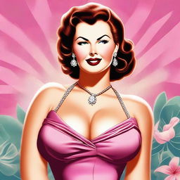 A high-quality digital art featuring a woman with large breasts