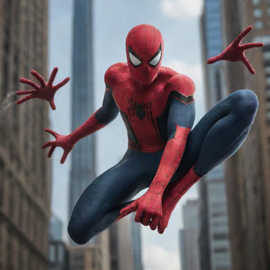 An action-packed, single frame depiction of Spiderman creatively reimagined with eight hands, each uniquely poised in mid-action.