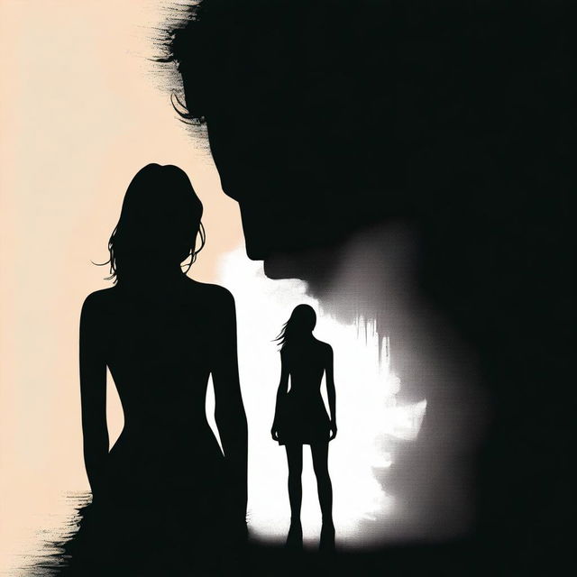 A high-quality, digital art book cover depicting the silhouette of a woman cowering in fear