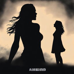 A high-quality, digital art book cover depicting the silhouette of a woman cowering in fear