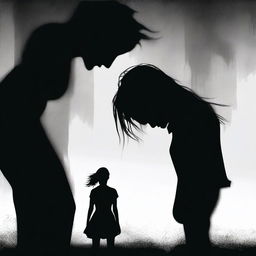 A high-quality, digital art book cover depicting the silhouette of a woman cowering in fear