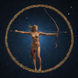 An elaborate representation of the Sagittarius zodiac sign in a starry sky with its distinct bow and arrow constellation.