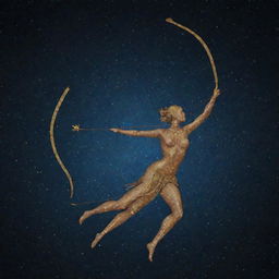 An elaborate representation of the Sagittarius zodiac sign in a starry sky with its distinct bow and arrow constellation.