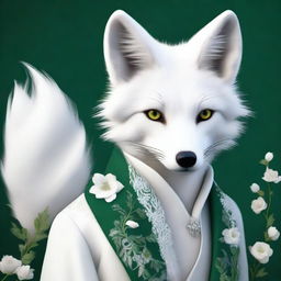 A high-resolution digital art image showcases a wise, fantasy white fox