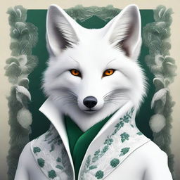 A high-resolution digital art image showcases a wise, fantasy white fox