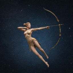 An elaborate representation of the Sagittarius zodiac sign in a starry sky with its distinct bow and arrow constellation.