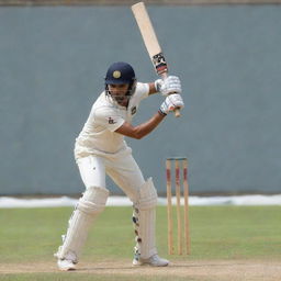 A professional cricketer wearing a jersey with the name 'Ayan' emblazoned on the back. The cricketer is in action, swinging a cricket bat with intensity and focus.