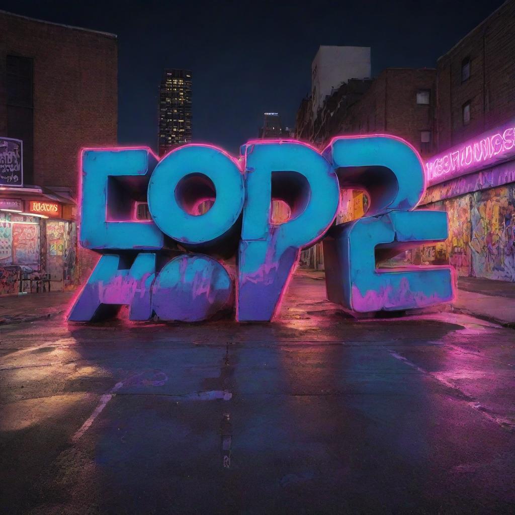 Dynamic urban nightscape filled with vibrant neon lights, graffiti-style typography of a beat title, and subtly incorporated street art elements to encapsulate an intense, edgy vibe of a drill beat.