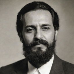 A portrait of the Iraqi singer Saadoun Al-Saadi, complete with beard and mustache