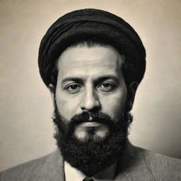 A portrait of the Iraqi singer Saadoun Al-Saadi, complete with beard and mustache