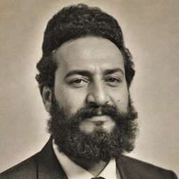 A portrait of the Iraqi singer Saadoun Al-Saadi, complete with beard and mustache