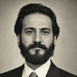 A portrait of the Iraqi singer Saadoun Al-Saadi, complete with beard and mustache