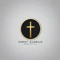 Design a minimalistic logo with the words 'Christ Aggelos'. Include a subtitle reading 'Seek, Love, Pray'. The color theme should be black and gold. The aesthetic should reflect that it's for a musical band.