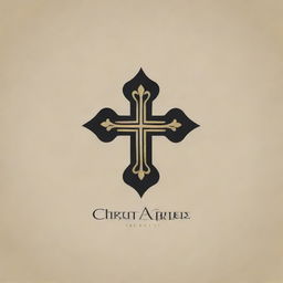 Design a minimalistic logo with the words 'Christ Aggelos'. Include a subtitle reading 'Seek, Love, Pray'. The color theme should be black and gold. The aesthetic should reflect that it's for a musical band.