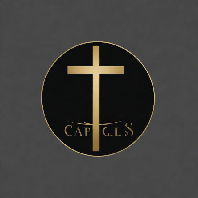 Design a minimalistic logo with the words 'Christ Aggelos'. Include a subtitle reading 'Seek, Love, Pray'. The color theme should be black and gold. The aesthetic should reflect that it's for a musical band.