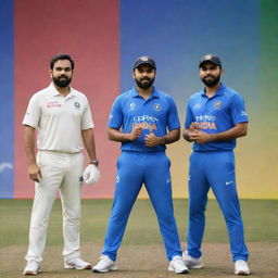 Rohit Sharma and Virat Kohli in batting stances, set against the backdrop of the dynamic audio spectrum graphics representing the Salar audio.