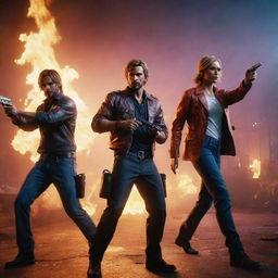 A high-intensity scene from the video game 'Free Fire', enhanced with vibrant colors, dramatic lighting, and detailed character designs.