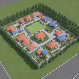 A comprehensive building layout on a 100x100 piece of land featuring a daycare, pre-nursery, nursery, primary school, office, staff room, store, and a playground. Each area meticulously designed for its specific function.