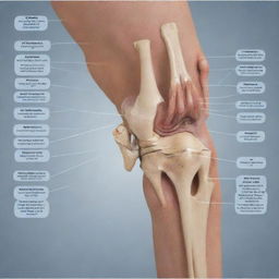 A detailed and labeled diagram of a knee joint examination scheme. Include the major parts involved and various stages of examination.