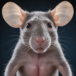 Generate a photo-realistic, anatomically correct image of a rat, with a transparent layer showing the internal structures. Highlight the adrenal glands where adrenaline is produced, with distinct clarity and relevance.