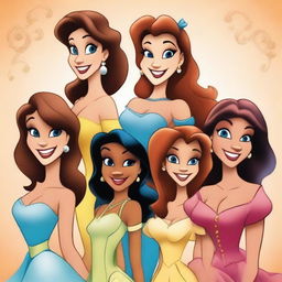 An image of attractive cartoon women, drawn in a high-quality, vibrant, and detailed style