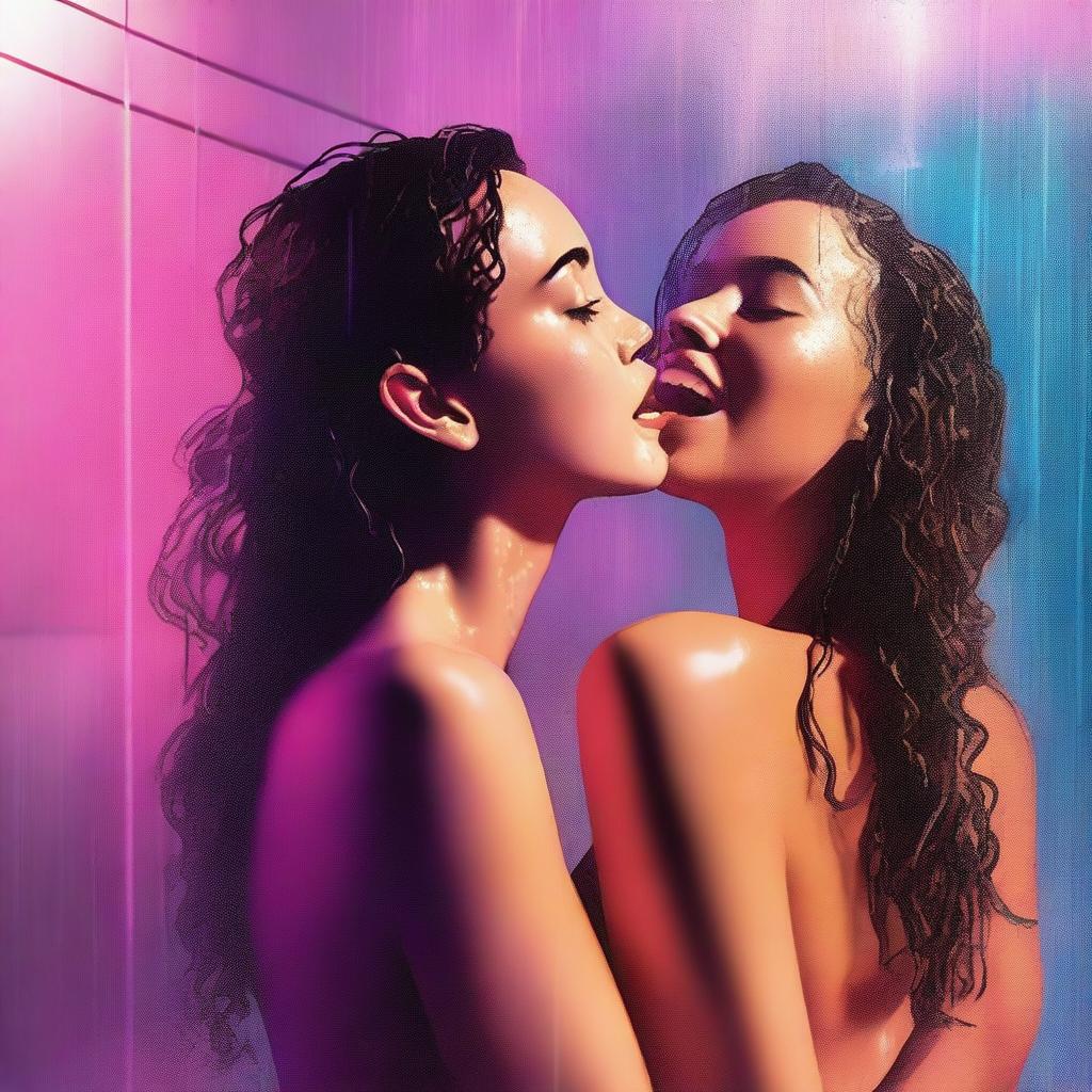 A tastefully created digital art piece featuring women in a shower scene